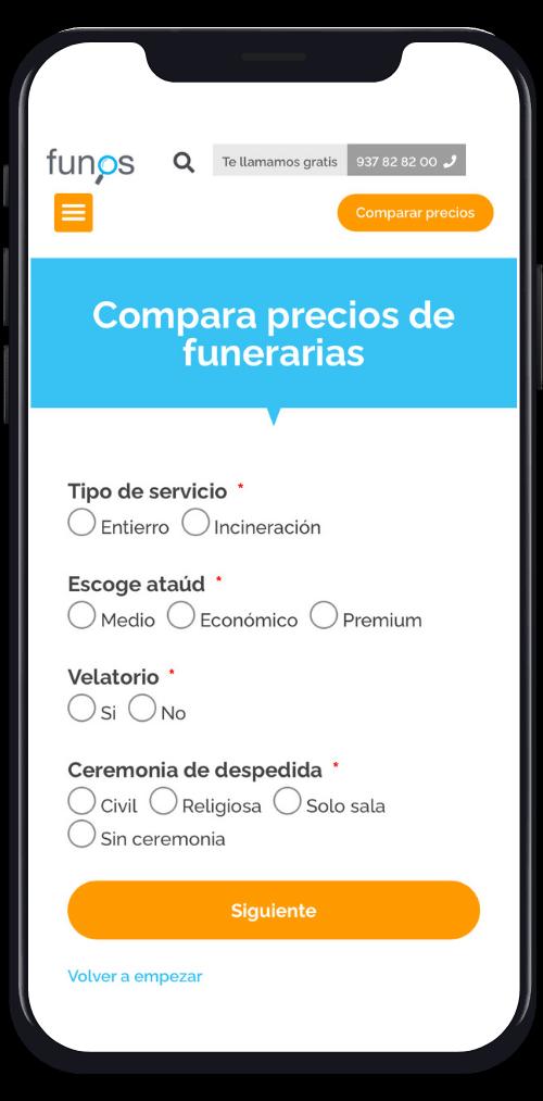 Paso 1 del comparador de funerarias de Funos