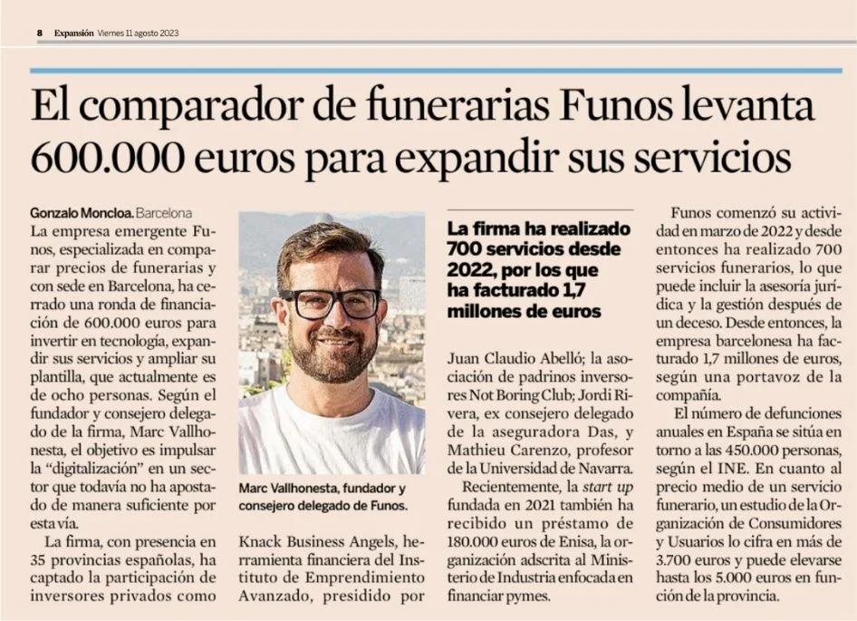 El comparador de funerarias Funos levanta 600.000 euros para expandir sus servicios en Funos